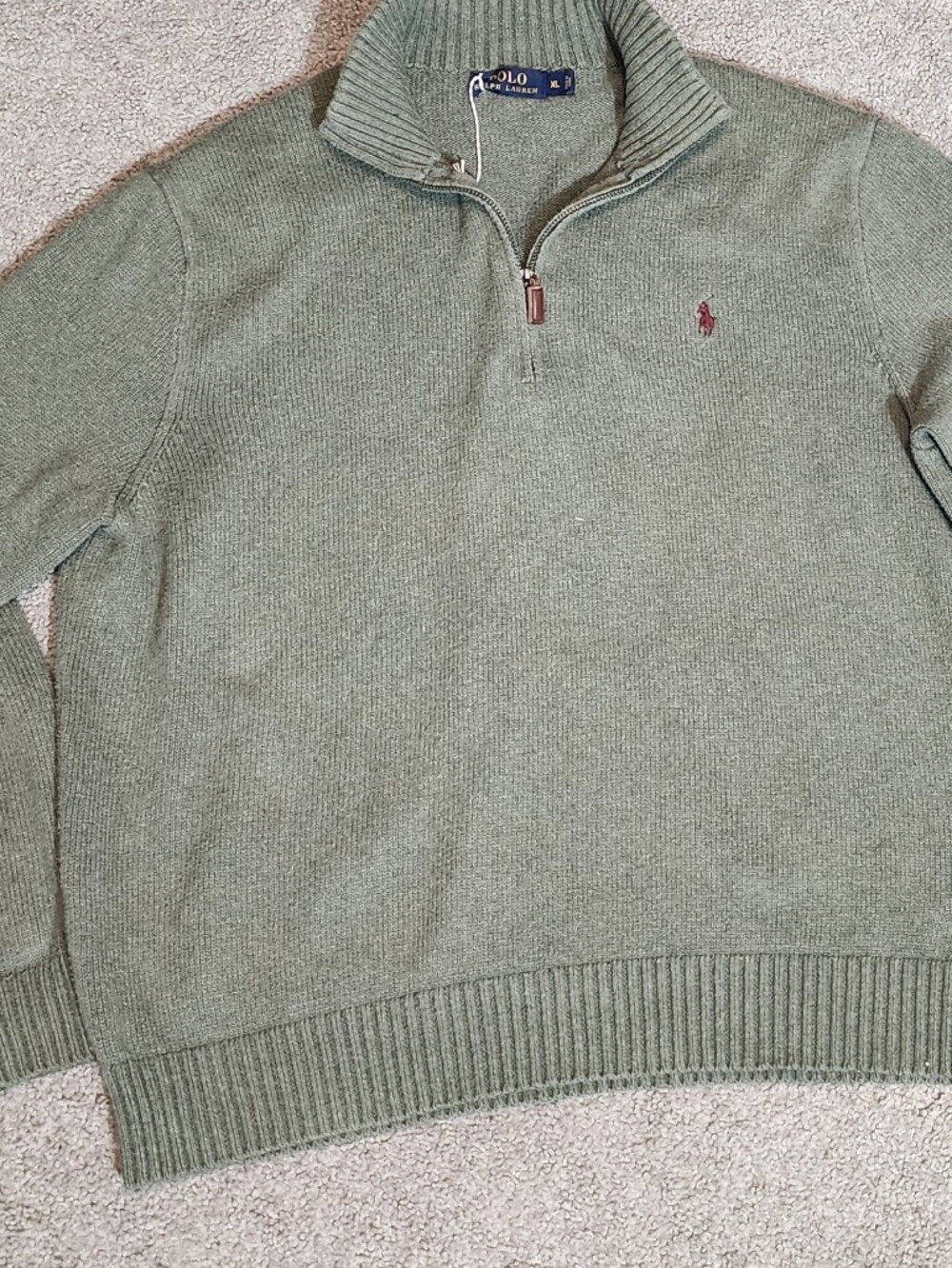 Polo by Ralph Lauren Men's Sage Green Quarter-Zip Sweater